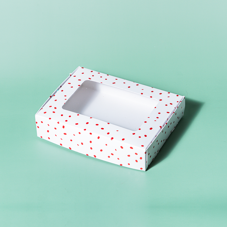 5" x 6.75" x 1.5" (with window) Red Confetti Pastry Box